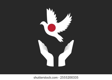 Peace for Japan with flag, Flag of Japan national country symbol illustration Vector, Rectangle Japan flag illustration, Flat vector illustration
