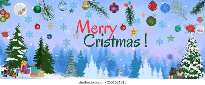 The peace and joy of Christmas are present amidst the snowy pine trees. The gifts of love and happiness are united in this warm season. Merry Christmas!"