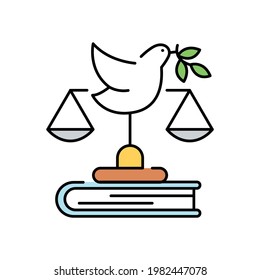 Peace, justice and strong institutions color icon. Corporate social responsibility. Sustainable Development Goals. SDG sign. Pictogram for ad, web, mobile app. UI UX design element.