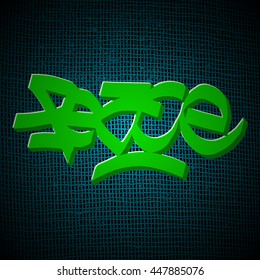 Peace. Lettering. Calligraphy. Blue square background with shadows. Beautiful inscription.