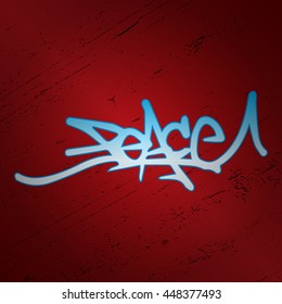 Peace. Lettering. Calligraphy. Red gradient background with shadows. Beautiful inscription.