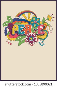 Peace Lettering Psychedelic Hippie Art Style 