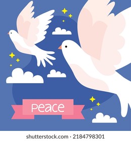 peace lettering in ribbon with doves