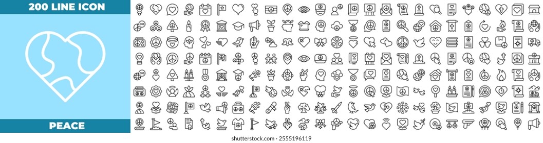 Peace Line Editable Icons set. Vector illustration in modern thin line style of peace icons: peace, love, freedom, etc