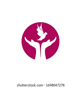 Peace logo design with using hand and dove icon template