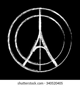 Peace logo Eiffel Tower with black background. Pray for Paris. Vector illustration