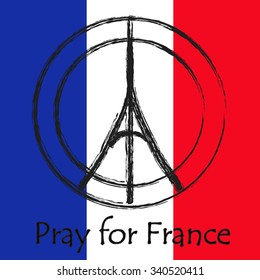 Peace logo Eiffel Tower with black background. Pray for Paris. Vector illustration