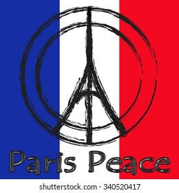 Peace logo Eiffel Tower with black background. Pray for Paris. Vector illustration