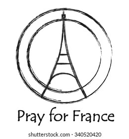 Peace logo Eiffel Tower with black background. Pray for Paris. Vector illustration