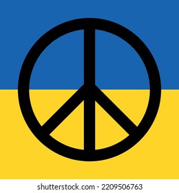 Friedenslogo auf Flaggenhintergrund Ukraine Anti-Kriegszeichen