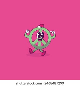 Peace logo retro character with cute pose
