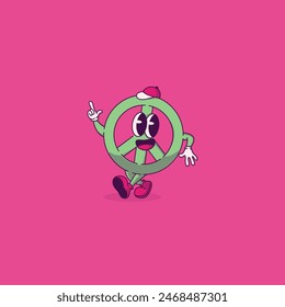 Peace logo retro character with cute pose
