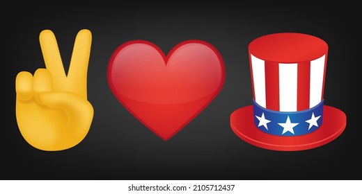 Peace Love and America Illustration Emoji Design. Motivational Quote Emoticon Vector Symbol.