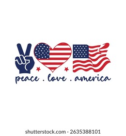 Peace Love America – Patriotic USA Flag Design for Independence Day T-Shirts and Celebrations