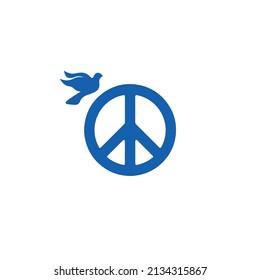 Peace and love antiwar icon pacifism symbol hippie culture sign. bird