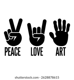 Peace, love, and art: minimalist vector design for designers and artists. Print design.