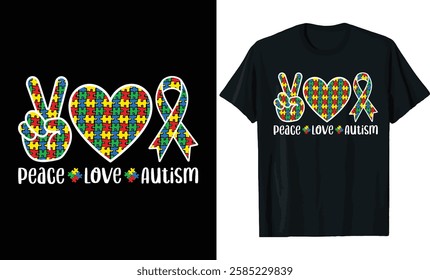 Peace Love Autism Awareness T-Shirt Design