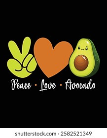 Peace love avocado, avocado t-shirt design.