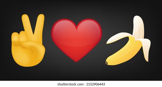 Peace Love and Banana Illustration Emoji Design. Motivational Quote Emoticon Vector Symbol.