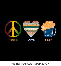 Peace love beer, Graphic design print t-shirts fashion, illustration, vector, posters, cards, stickers, mug