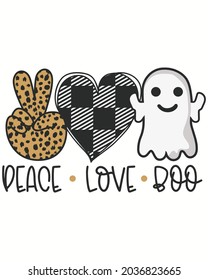 Peace Love Boo Ghost Halloween Vector Illustration. Happy Halloween Background