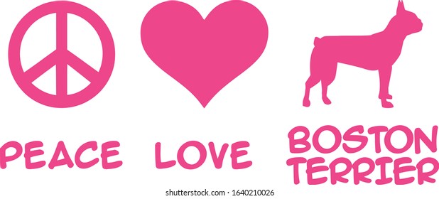 Peace, Love, Boston Terrier slogan pink