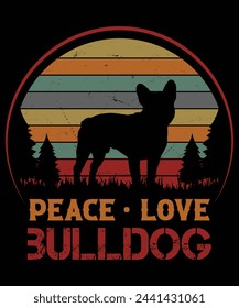 Peace Love Bulldog Retro T-shirt design