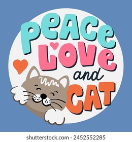 Paz amor y gato, texto de letras de Vector, animal divertido