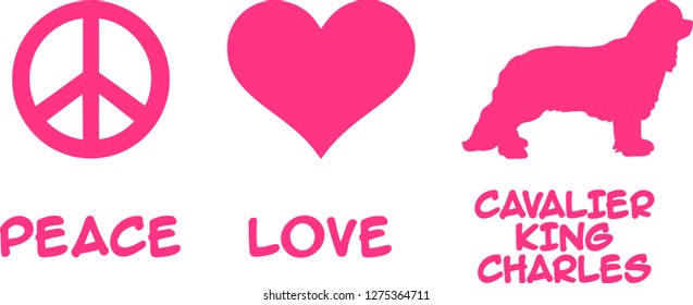 Peace, Love, Cavalier King Charles slogan pink