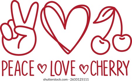 Peace love Cherry text with a peace sign heart and Cherry.