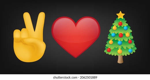 Peace Love and Christmas Illustration Emoji Design. Motivational Quote Emoticon Vector Symbol.