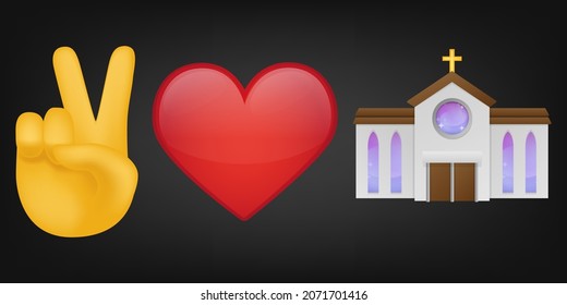 Peace Love and Church Illustration Emoji Design. Motivational Quote Emoticon Vector Symbol.
