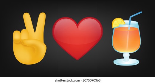 Peace Love and Cocktail Illustration Emoji Design. Símbolo vectorial de presupuesto motivacional.