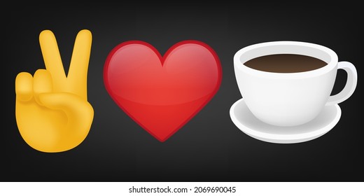 Peace Love and Coffee Illustration Emoji Design. Motivational Quote Emoticon Vector Symbol.