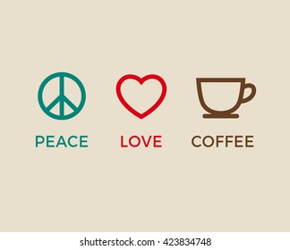 Peace, Love And Coffee Symbols Vector.