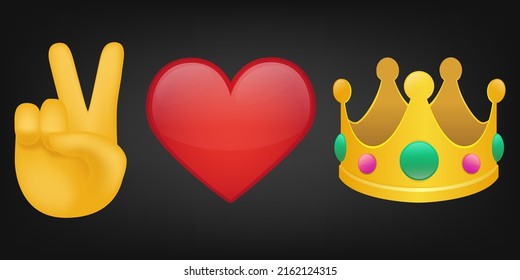 Peace Love and Crown Illustration Emoji Design. Motivational Quote Emoticon Vector Symbol.