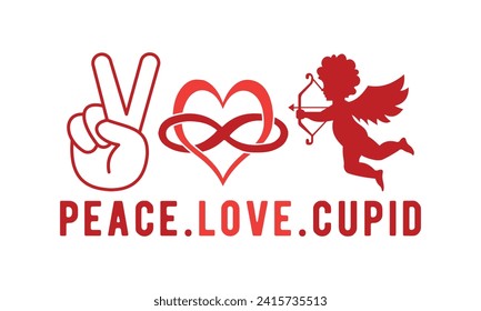 Peace love cupid, Retro Valentinstag, Valentinstag T-Shirt-Design, Aufkleber, Valentinstag-t-Shirt-Bundle, Happy valentinstag-Typografie der Shirt-Zitate, Cricut Cut Files, Silhouette, Vektorgrafik, Love