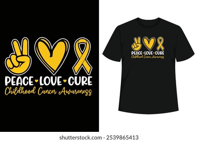 Peace Love Cure Gold Ribbon Childhood Cancer Awareness Tee to support mom, wife, grandma, aunt, sister, daughter, men, women, grandpa, dad, friend who survived Childhood Cancer Awareness.