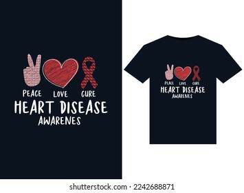 Ilustraciones de conciencia de la enfermedad cardíaca para la cura del amor por la paz para el diseño de camisetas listas listas para imprimir