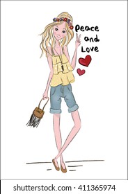 Peace and Love - Cute girl