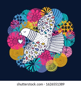Peace. Love. Cute vector postcard.