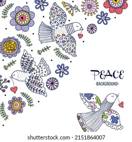 Peace. Love. Cute vector postcard.