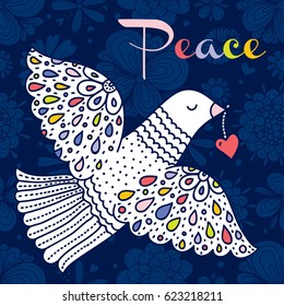 Peace. Love. Cute vector postcard.