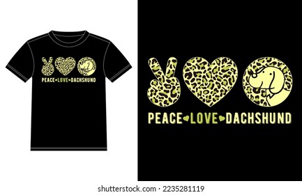 Peace Love Dachshund Dog Lover Gifts T-Shirt design template, Car Window Sticker, POD, cover, Isolated Black Background
