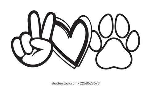 Peace Love Dogs, Dog Paw Vector, Black Silhouette