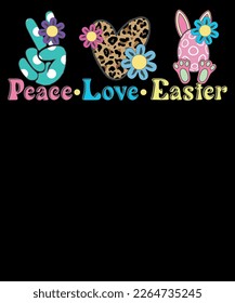 Peace Love Easter Retro Cute Easter Bunny T-shirt Design