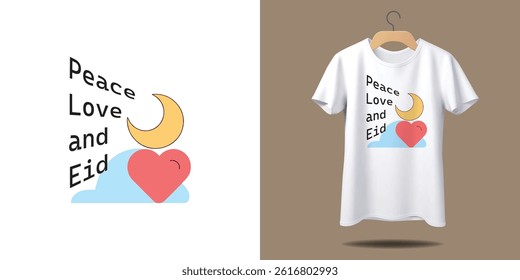 Peace, Love, and Eid Heart crescent moon combo, simple and elegant typography eid ul adha day tshirt design