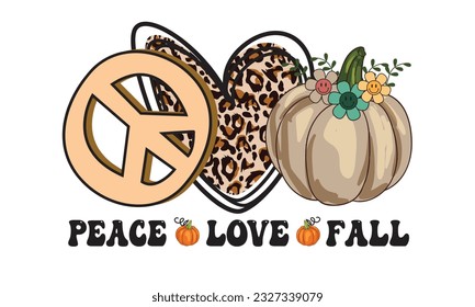 Peace Love Fall Retro T-Shirt Design