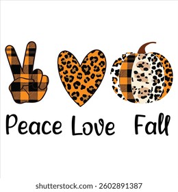 Peace Love Fall - Fall Typography T-shirt Design Vector, Autumn season illustration, Happy Fall autumn pumpkin Graphics
