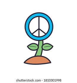 peace and love flower line and fill style icon design of Hippie art and creative theme Vector illustration
